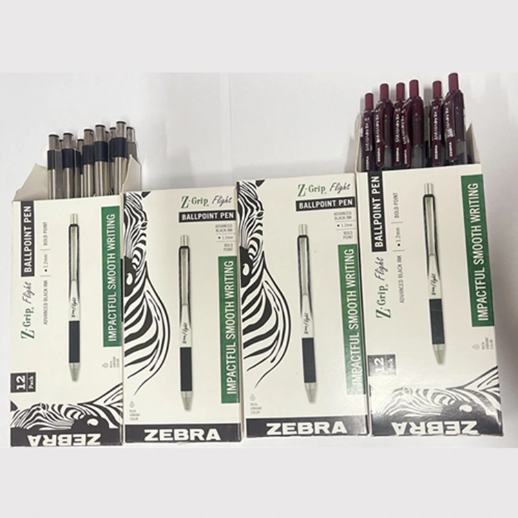 Compañía de bolígrafos ZEBRA --- Muchos tipos diferentes de bolígrafos, empaquetados en cajas según los requisitos.